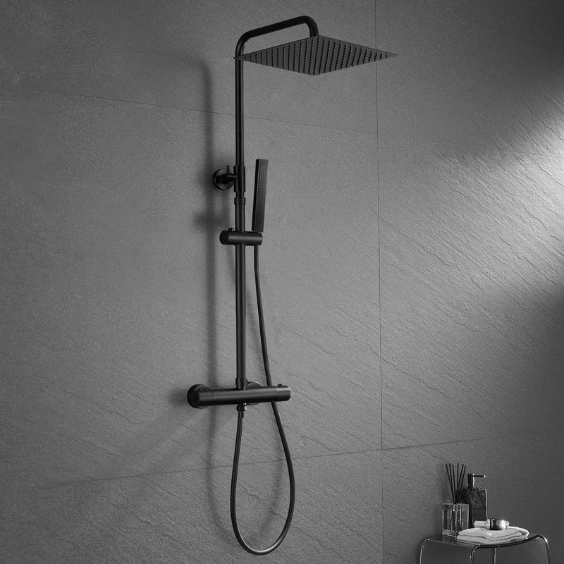 JOHO Thermostat Duschset aus Edelstahl Duschsystem mit Thermostatarmatur XL Kopfbrause Matt Schwarz