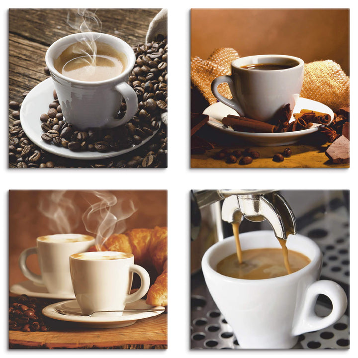 ARTLAND Leinwandbilder auf Holz Wandbild Bild Set 4 teilig je 30x30 cm Quadratisch Essen Getränke Ka