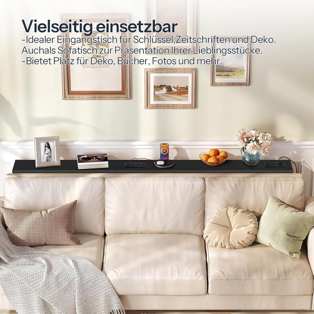 HOOBRO Schmaler Konsolentisch (15 cm breit), höhenverstellbar (63,5-83,5 cm), Sofatisch mit Ladestat
