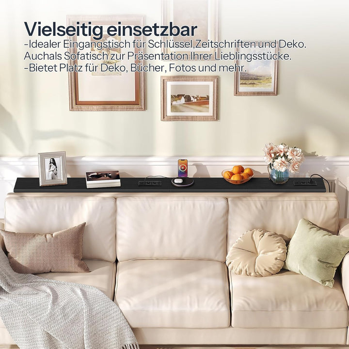 HOOBRO Schmaler Konsolentisch (15 cm breit), höhenverstellbar (63,5-83,5 cm), Sofatisch mit Ladestat