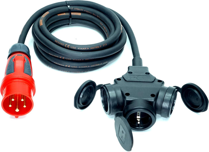 CEE-Stecker auf Schuko-Verteilung 3-Fach (1,5m-50m) 16A Verlängerungskabel Titanex H07RN-F 5x2,5mm²