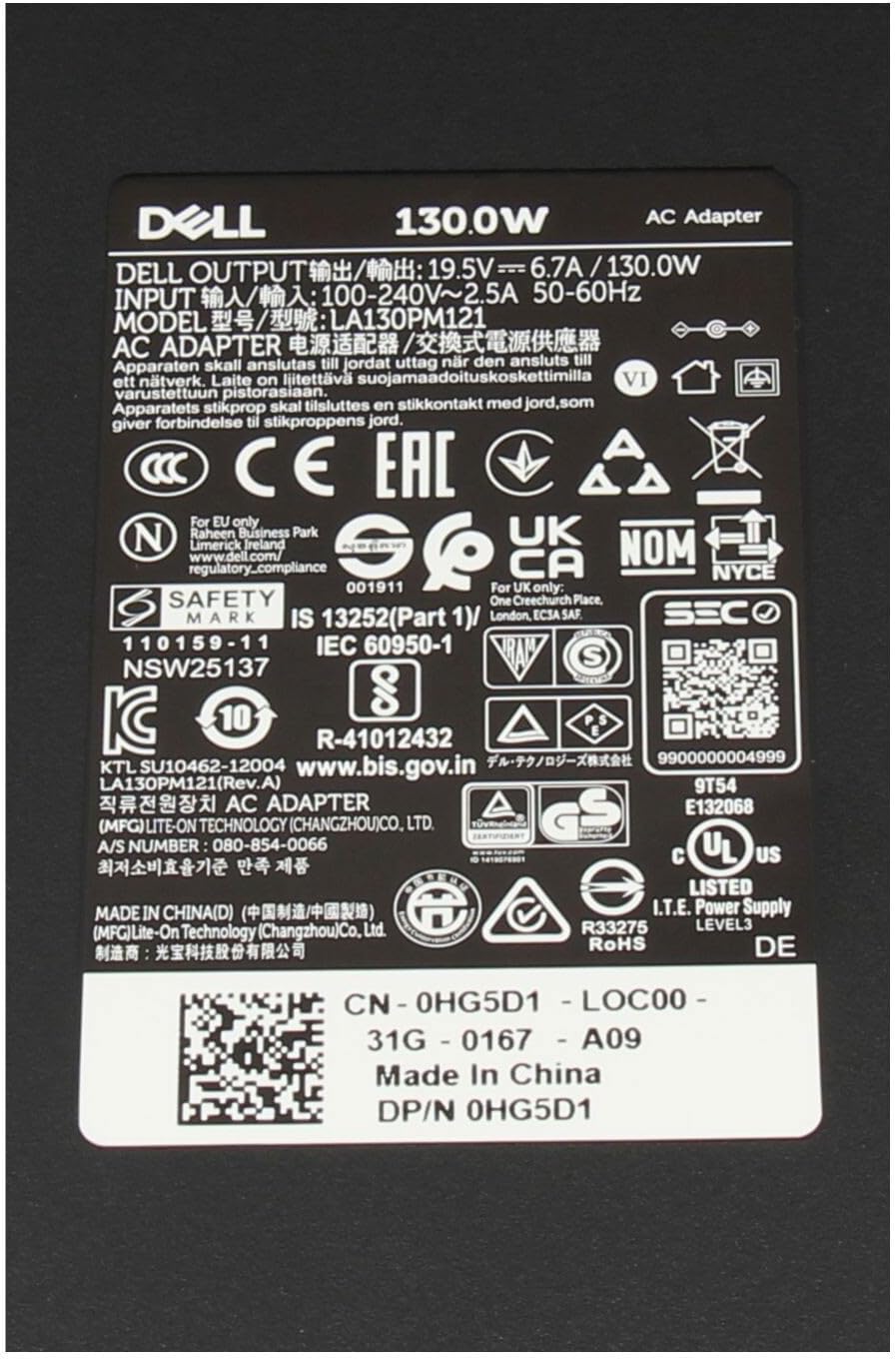 Dell Latitude 15 (E6540) Original Netzteil 130 Watt Flache Bauform