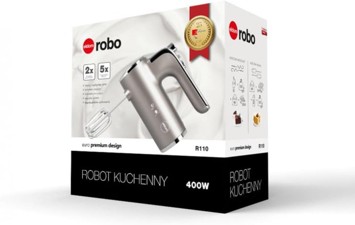 Küchenmaschine R110, Edelstahl, 400 W, 2 Paar Handmixer, Handrührgerät mit 5 Geschwindigkeitsstufen,