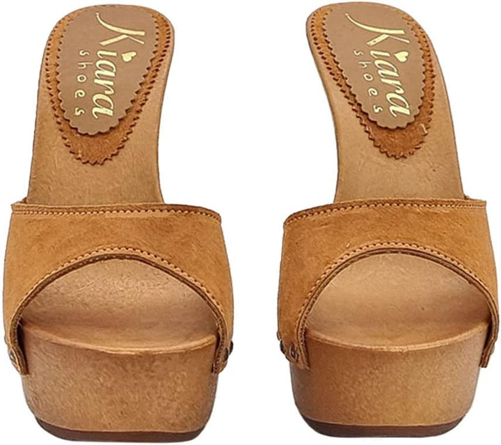 Damenclogs mit Wildlederband - Made in Italy - K93001 CAM C (41, BRAUN) 41 EU Braun, 41 EU Braun