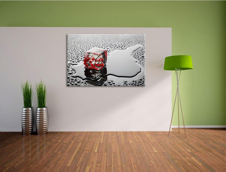 Vogelbeeren im Eiswürfel Format: 100x70 auf Leinwand, XXL riesige Bilder fertig gerahmt mit Keilrahm