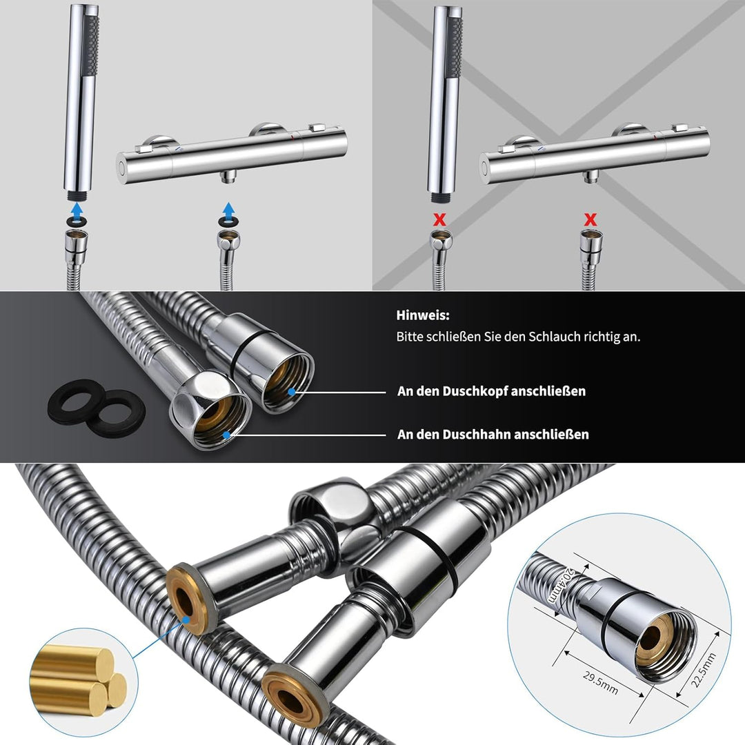Handbrause für Badezimmer mit 1,5 m Langem Schlauch DETBOM, Duschköpfe Edelstahl, Shower Head Anti-K