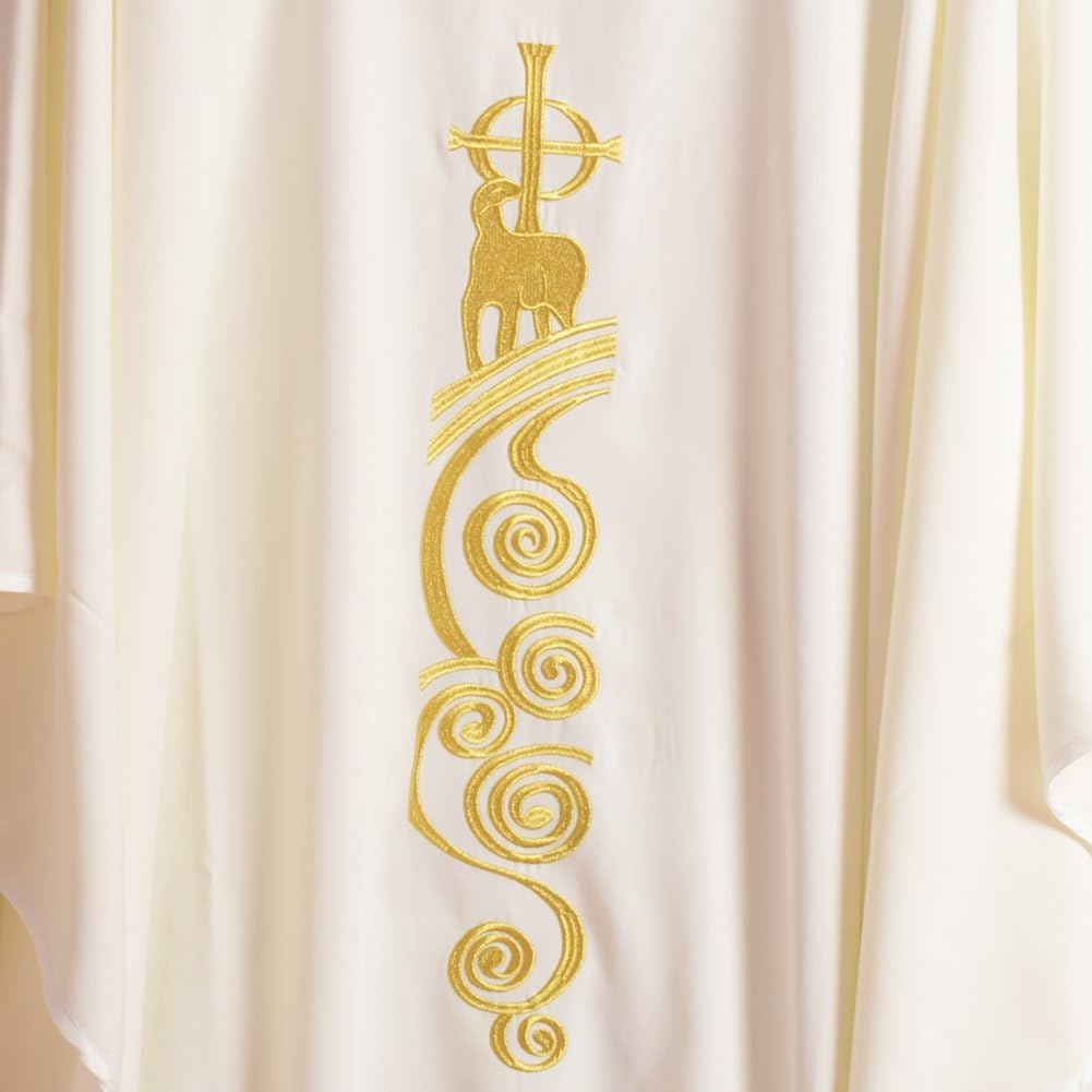 BLESSUME Chasuble Kirche Lamm Gestickter Priester Gewänder Kein Kragen Weiss