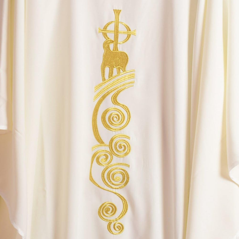 BLESSUME Chasuble Kirche Lamm Gestickter Priester Gewänder Kein Kragen Weiss