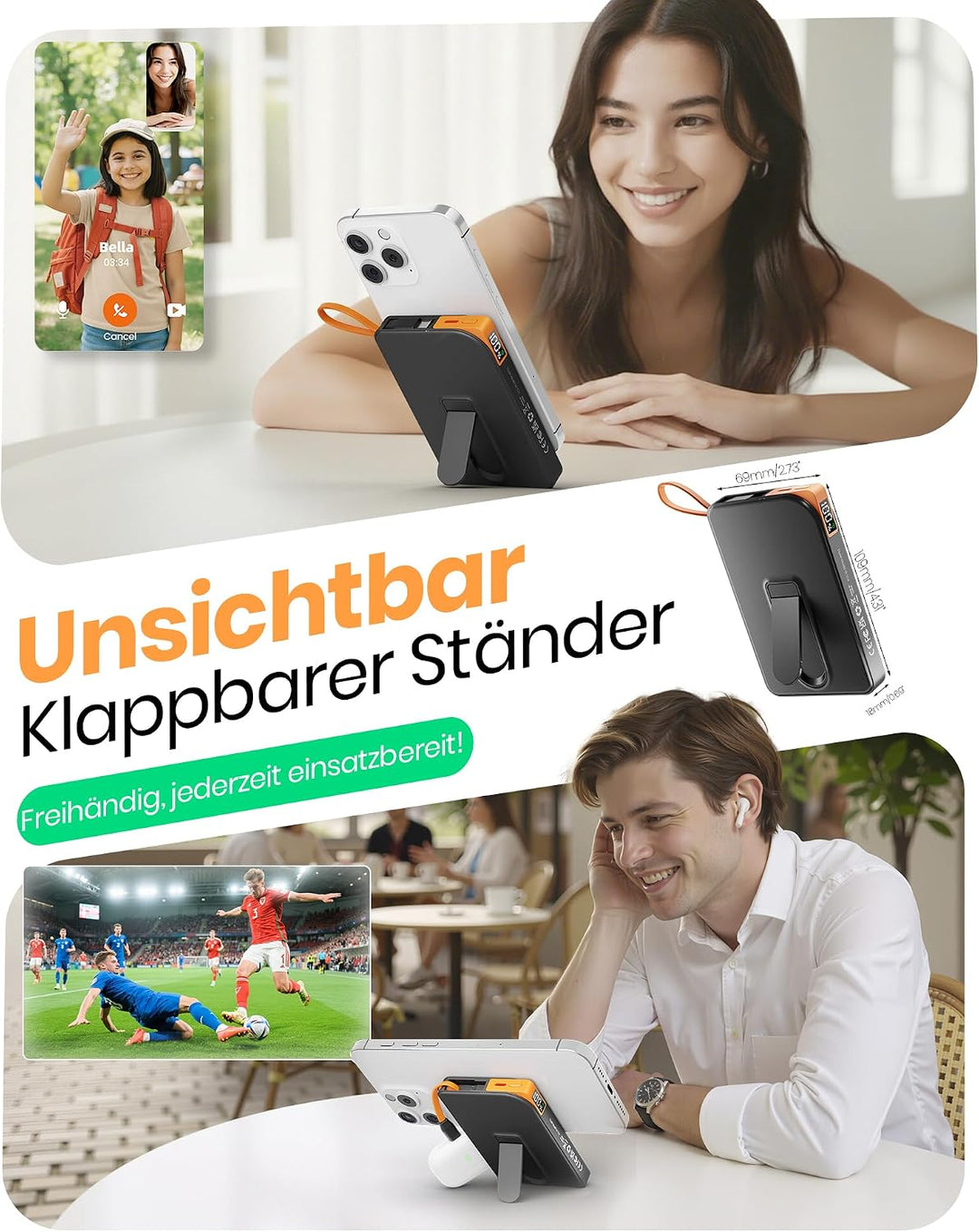 Power Bank für MagSafe iPhone 10000mAh, 3 in 1 Magnetische Schnellladen PowerBank for i-Phone Air 17