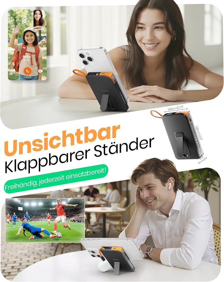 Power Bank für MagSafe iPhone 10000mAh, 3 in 1 Magnetische Schnellladen PowerBank for i-Phone Air 17