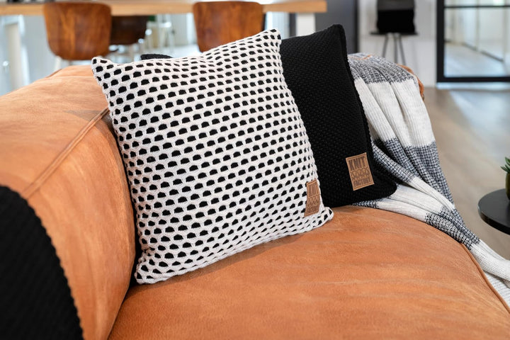 KNIT FACTORY - Mila Kissen - Schwarz/Beige - 50x50 cm 50x50 cm Schwarz/Beige, 50x50 cm Schwarz/Beige