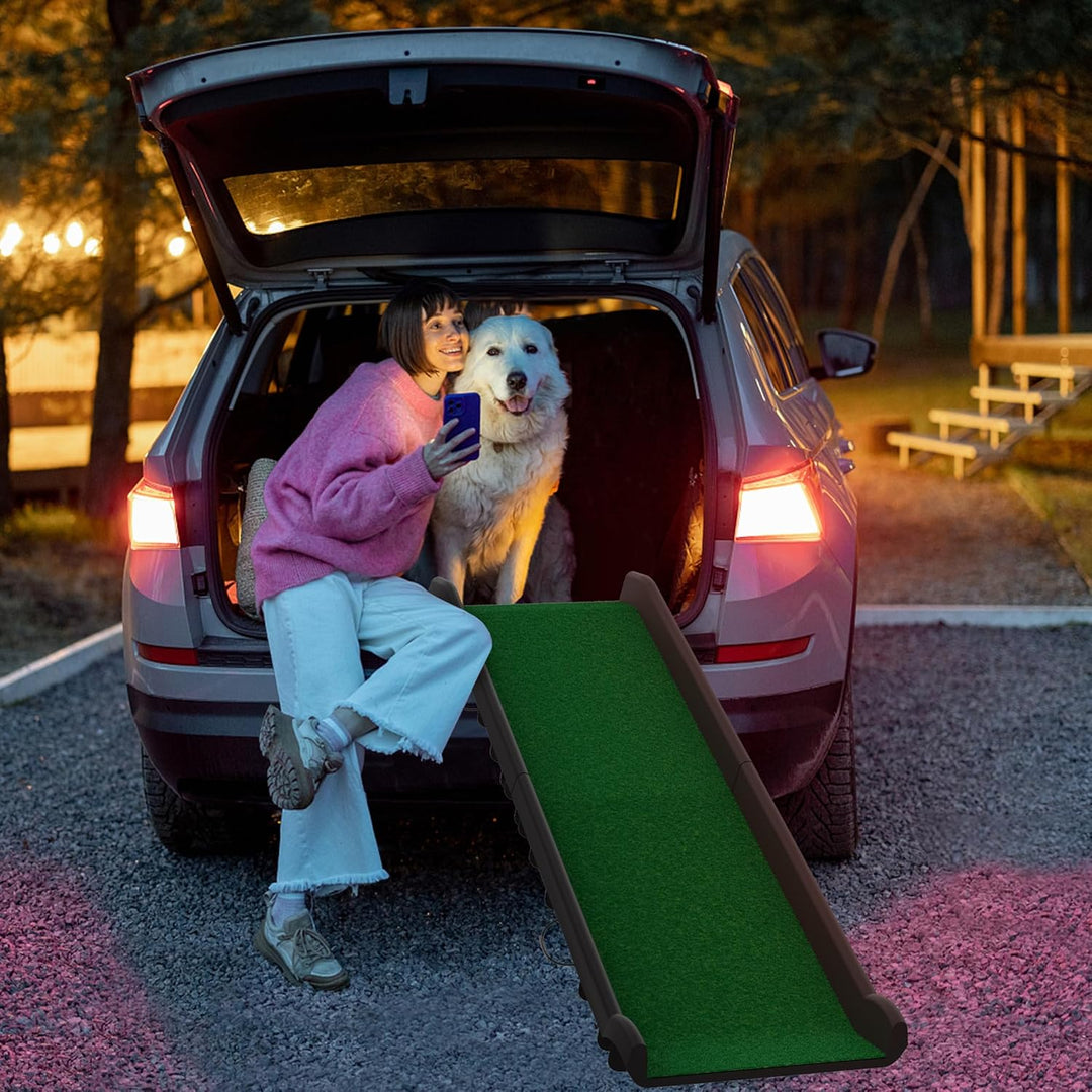 UISEBRT Hunderampe mit Kunstrasen, Auto Klappbar Hundetreppe Autorampe Hund Kofferraumrampe für Haus