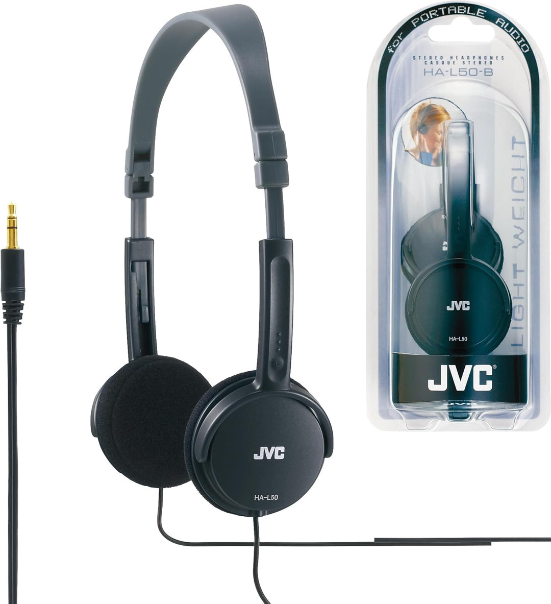JVC HA-L50-B-E extraleichter On-Ear Kopfhörer, faltbar (Schwarz) one size Offen, one size Offen