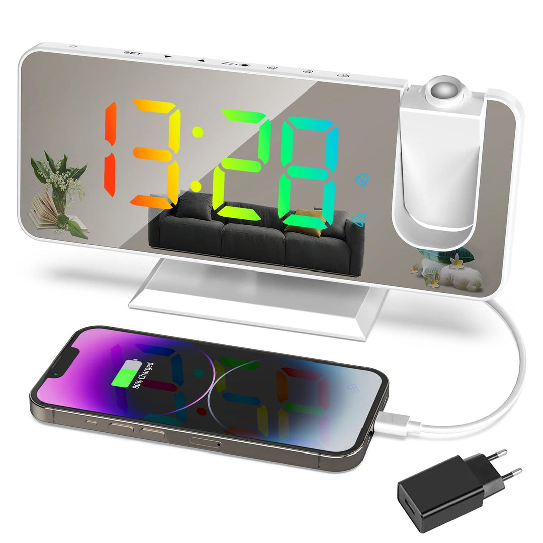 Exmate Projektionswecker, Digital Wecker mit Projektion, USB-Ladeanschluss, 7.5'' Dynamischer RGB-Sp