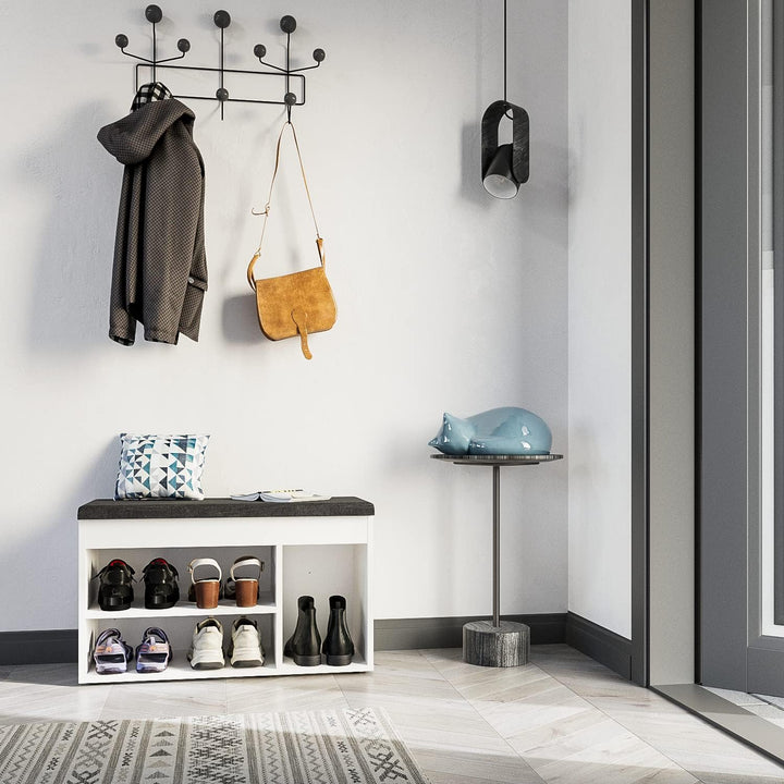 KOMTO Schuhbank mit Sitzfläche - Schuhregal Bank mit Stauraum Weiss 80 x 48 x 32 cm Schuhschrank mit