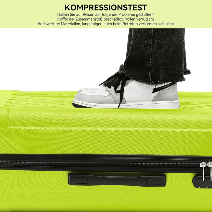 BEIBYE Hartschalen-Koffer Trolley Rollkoffer Reisekoffer Handgepäck 4 Rollen (M-L-XL-Set) (Gruen, Se