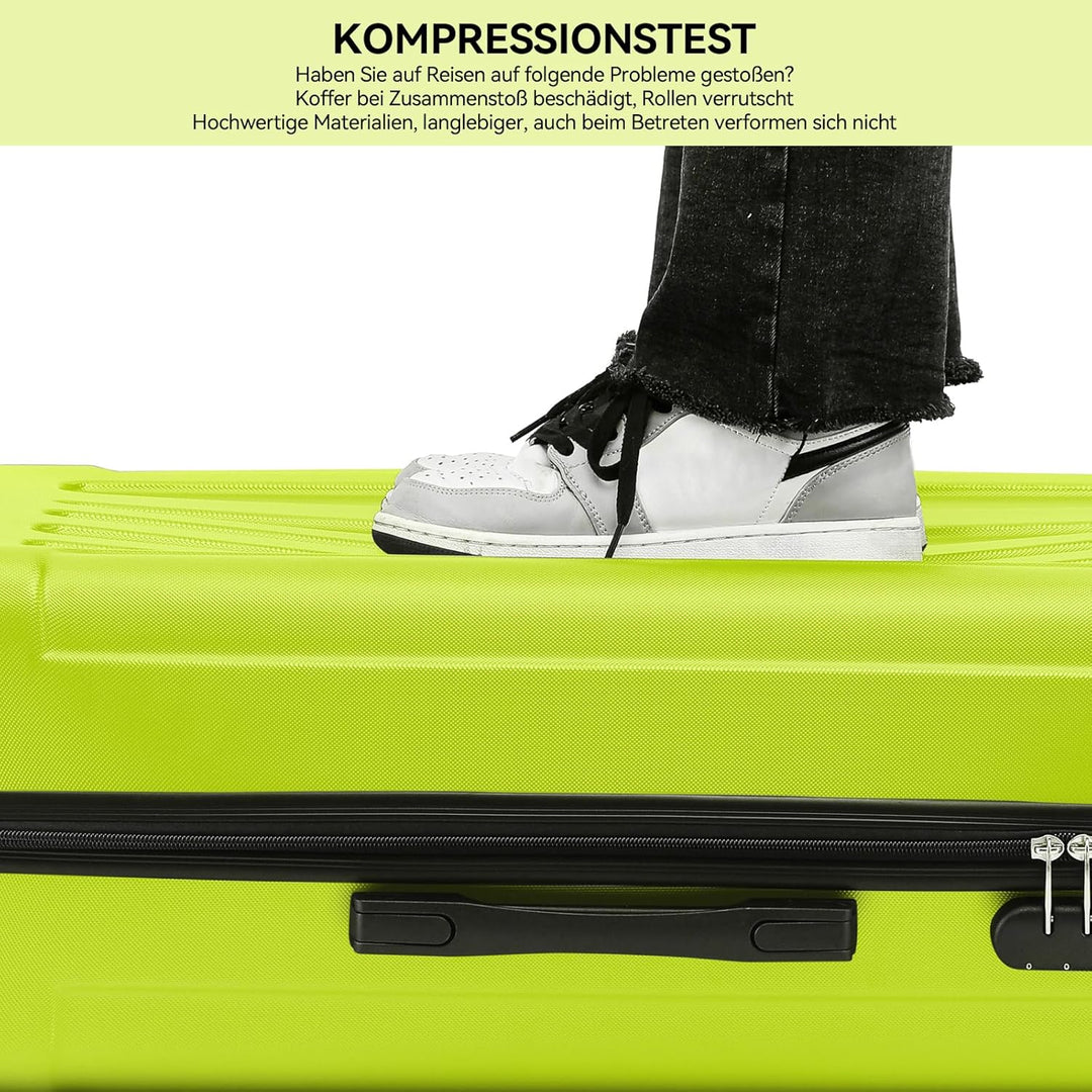 BEIBYE Hartschalen-Koffer Trolley Rollkoffer Reisekoffer Handgepäck 4 Rollen (M-L-XL-Set) (Gruen, L)