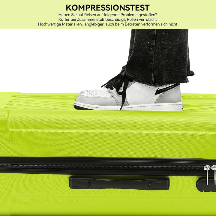BEIBYE Hartschalen-Koffer Trolley Rollkoffer Reisekoffer Handgepäck 4 Rollen (M-L-XL-Set) (Gruen, M)
