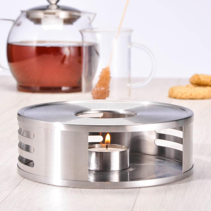 2X Edelstahl Stövchen Inkl. Teelichthalter Teewärmer Speisenwärmer Tee Kaffee Warmhalteplatte Teekan
