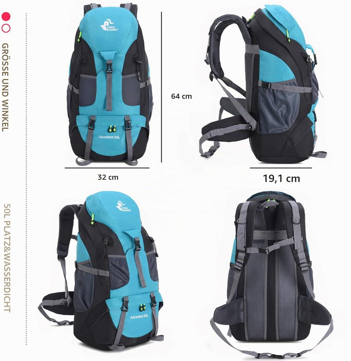 Bseash 50L Leichter wasserfester Wanderrucksack, Outdoor Sport Tagesrucksack Multifunktions Reisetas