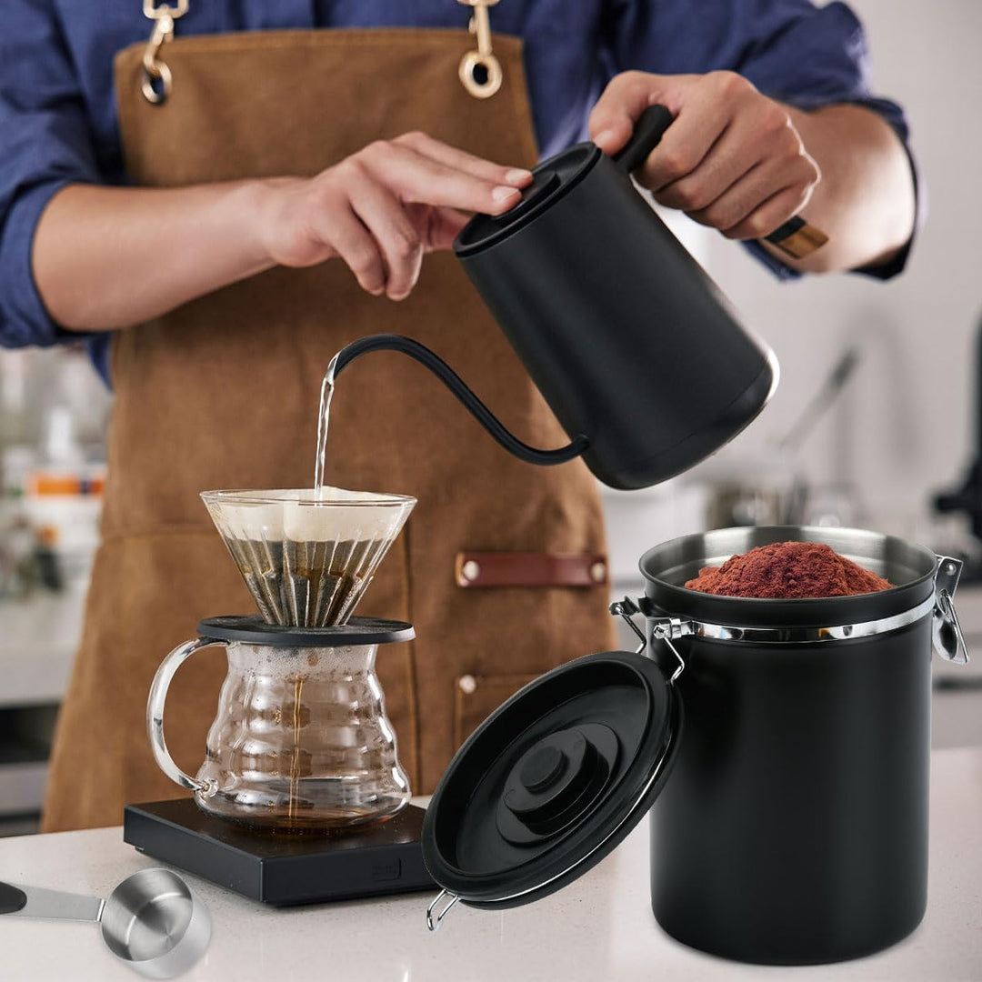 2,8 L Kaffeedose Luftdicht 1kg Bohnen, Vakuum Kaffeedose mit EdelstahllöFfel Und Zeiterfassungsaufbe