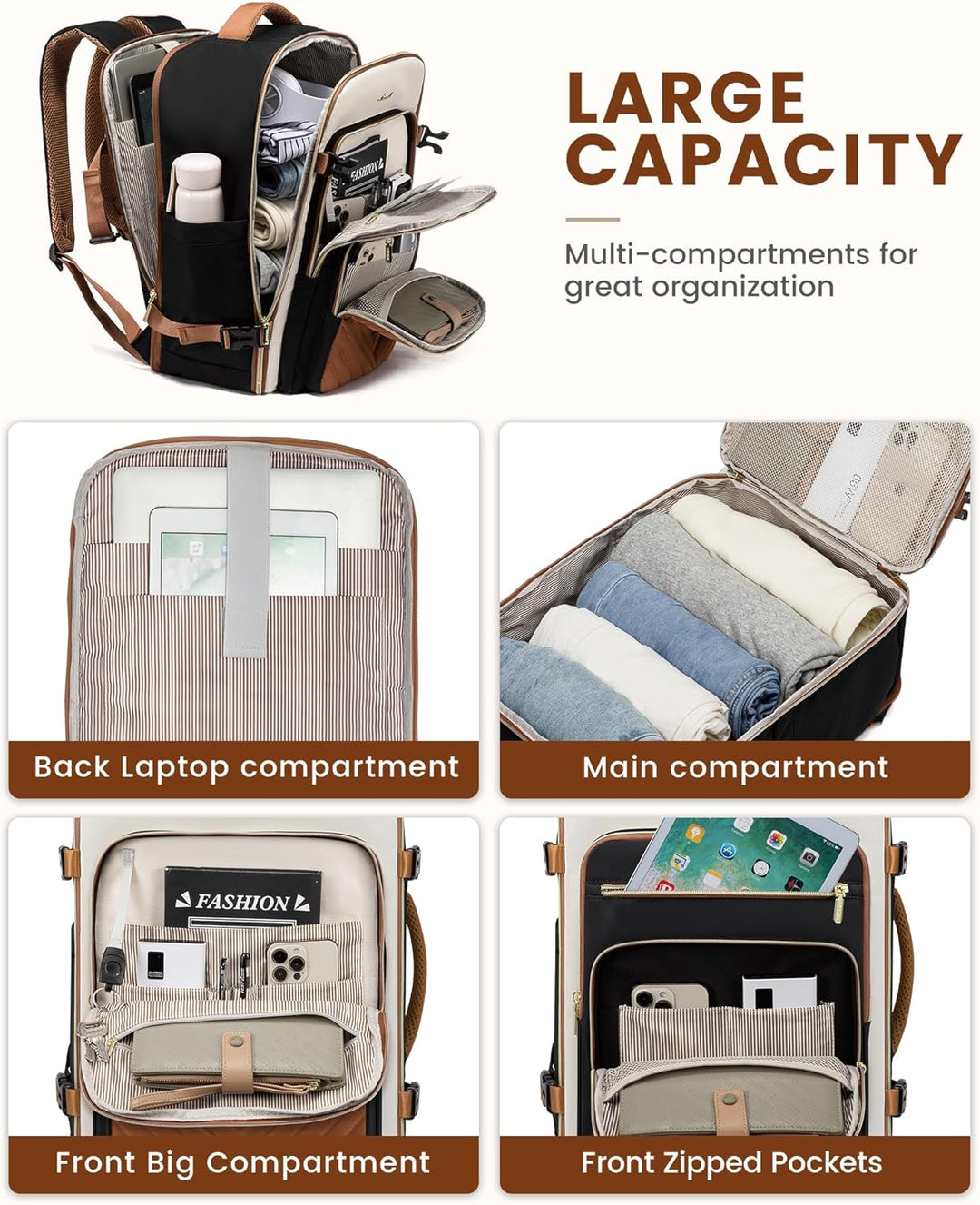 LOVEVOOK Rucksack Handgepäck Flugzeug, 40L Reiserucksack Damen Gross, Wasserdicht Laptop Rucksack Da
