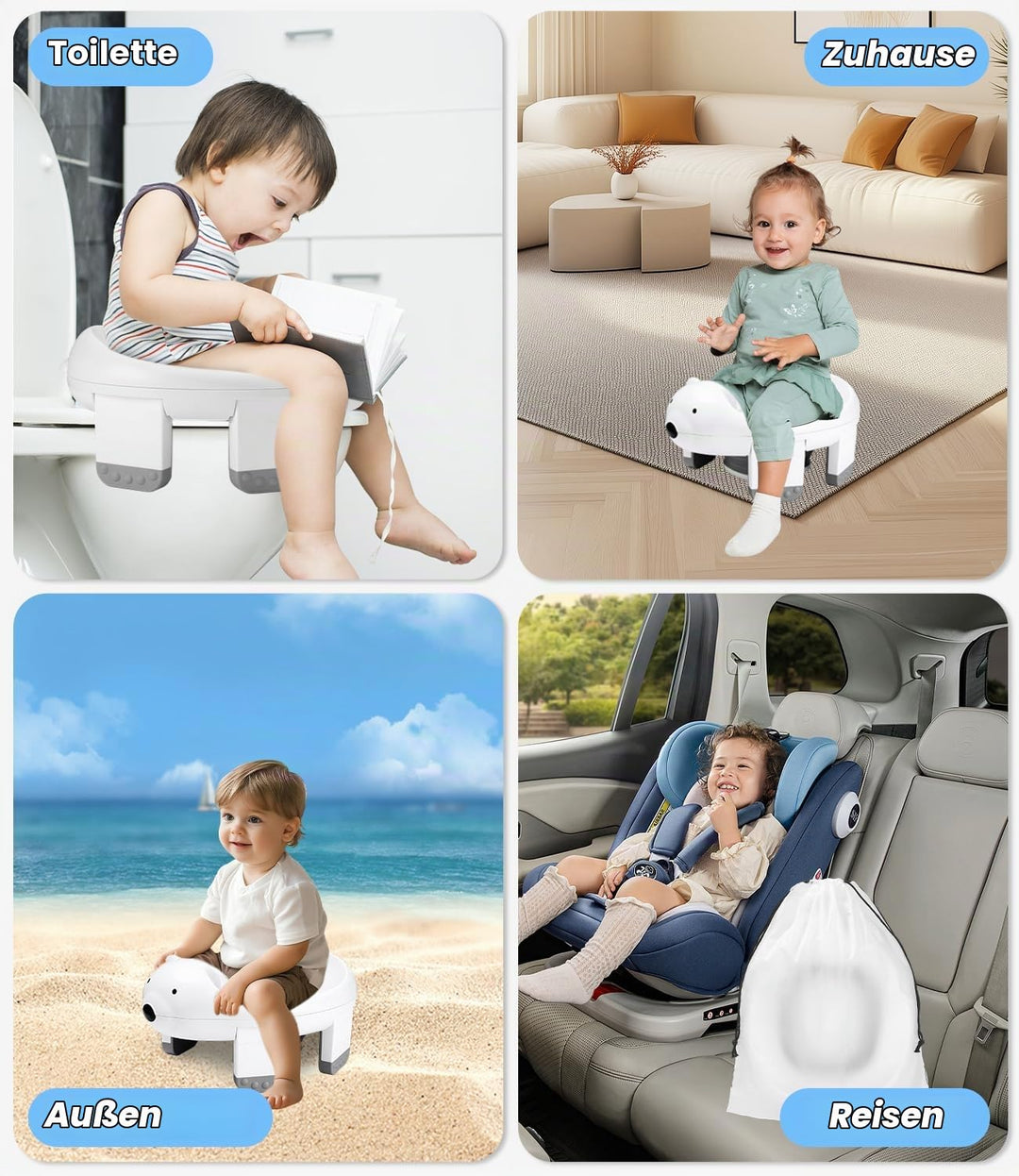 Töpfchen Toilettensitz Kinder, 3 in 1 Faltbares Reisetöpfchen Kinder, Töpfchen für Unterwegs, Baby P