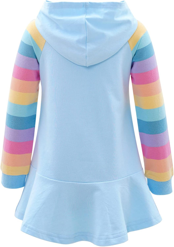 TiaoBug Mädchen Kapuzenpullover Langarm Sweatkleid mit Kapuze Einhörner Aufdruck Hoodie Cartoon Top