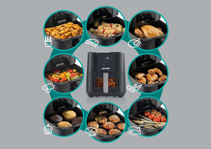 Gorenje AF1350DWB Heissluftfritteuse / 1.350 Watt/Korb 5,4 Liter mit Sichtfenst / 8 Automatik Progra