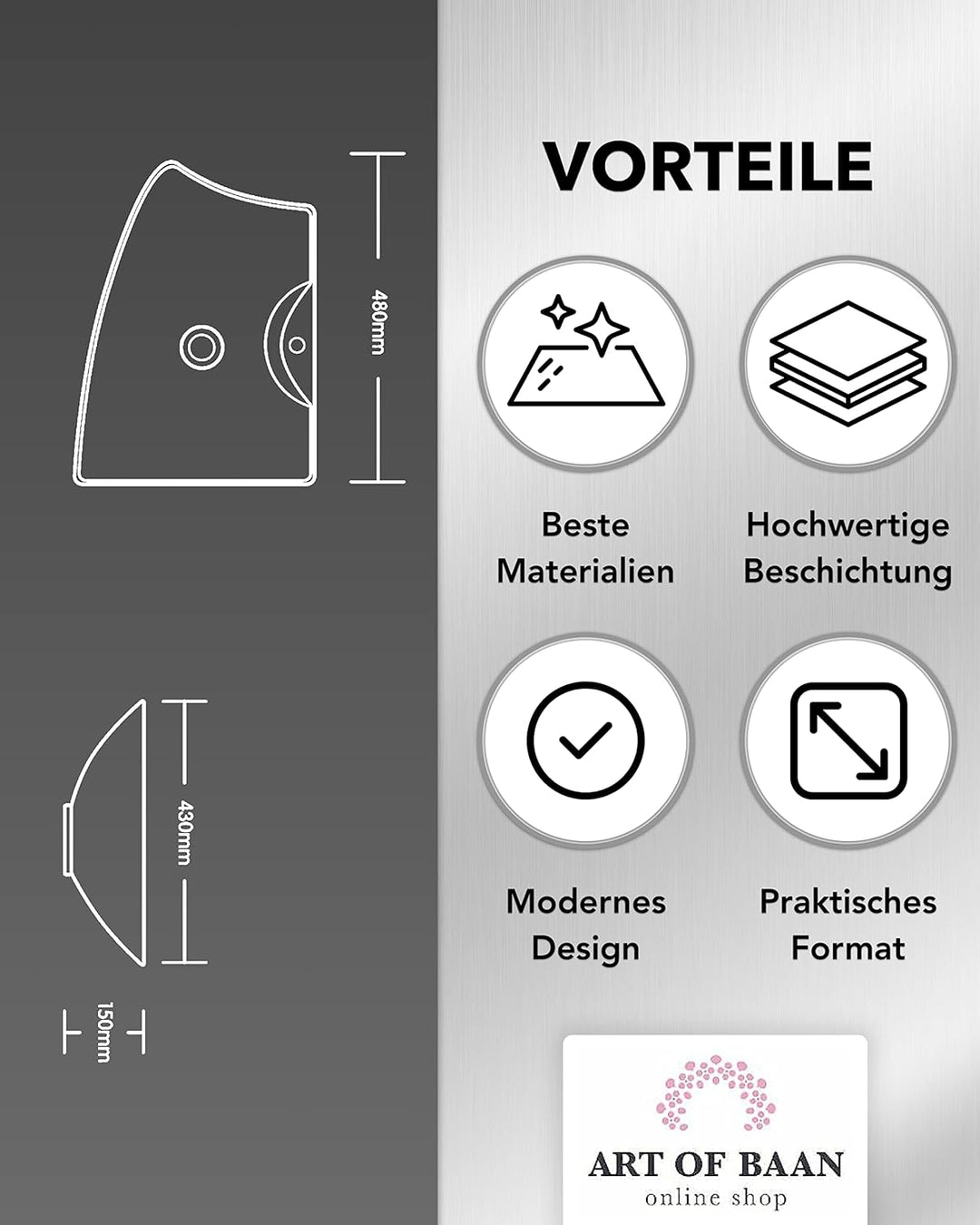 Art-of-Baan® Premium Waschbecken eckig - Hochglanz Aufsatzwaschbecken - Keramik-Becken für Waschtisc