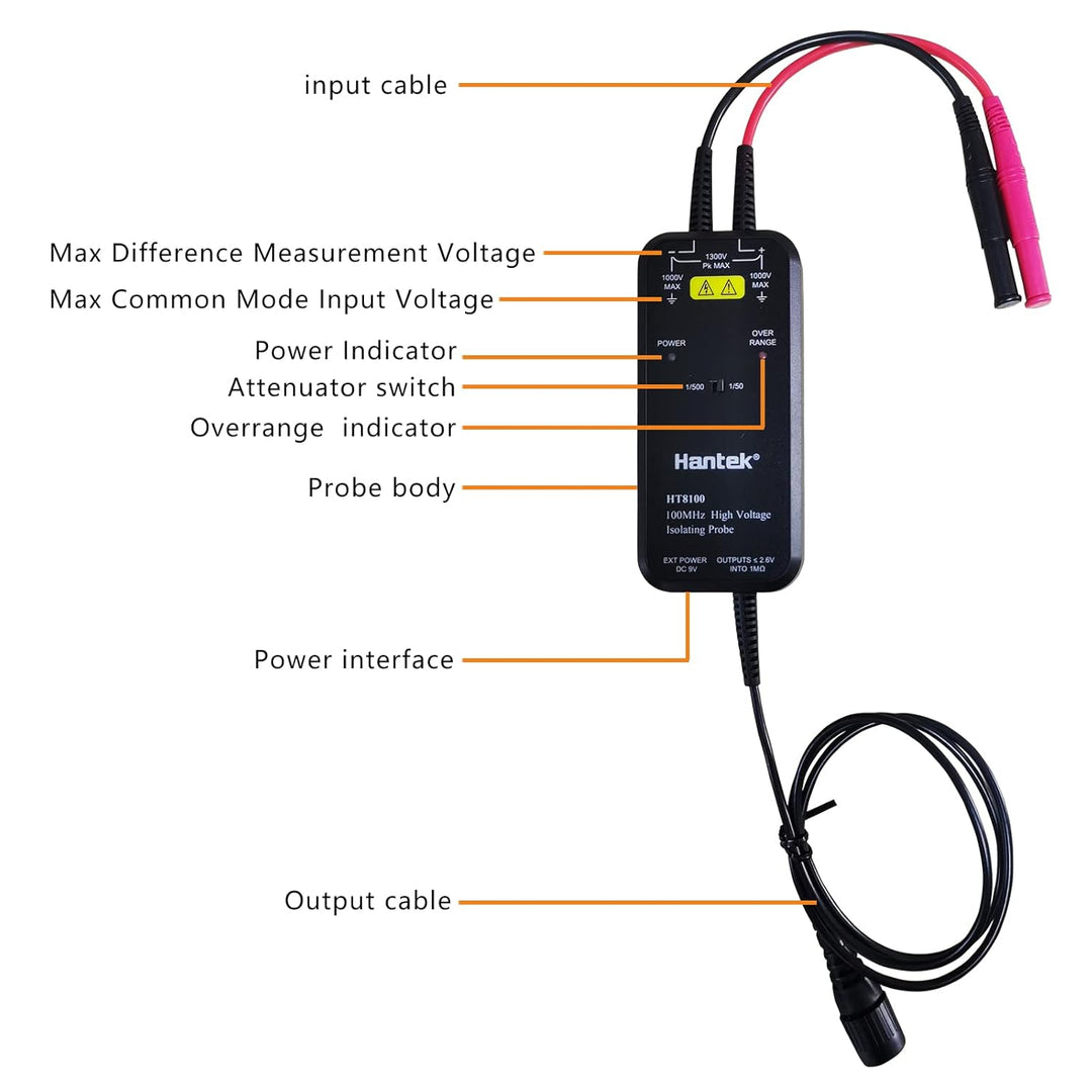 Hantek HT8100 Oszilloskop Sonde Hoch Stromspannung Differential Sonde, 100MHz Bandbreite, HT8100