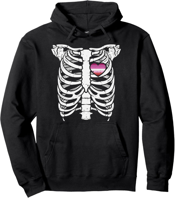 Skeleton Xray Ribs Halloween Heart LGBT Gay Pride Ally Pullover Hoodie