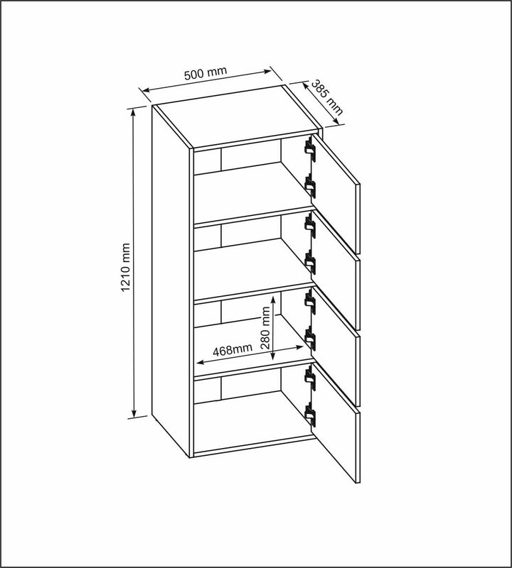 meble masztalerz Kommode mit 4 Türen Weiss 50x39x120 cm - Schuhschrank Hoch - Wohnzimmer Schrank - F
