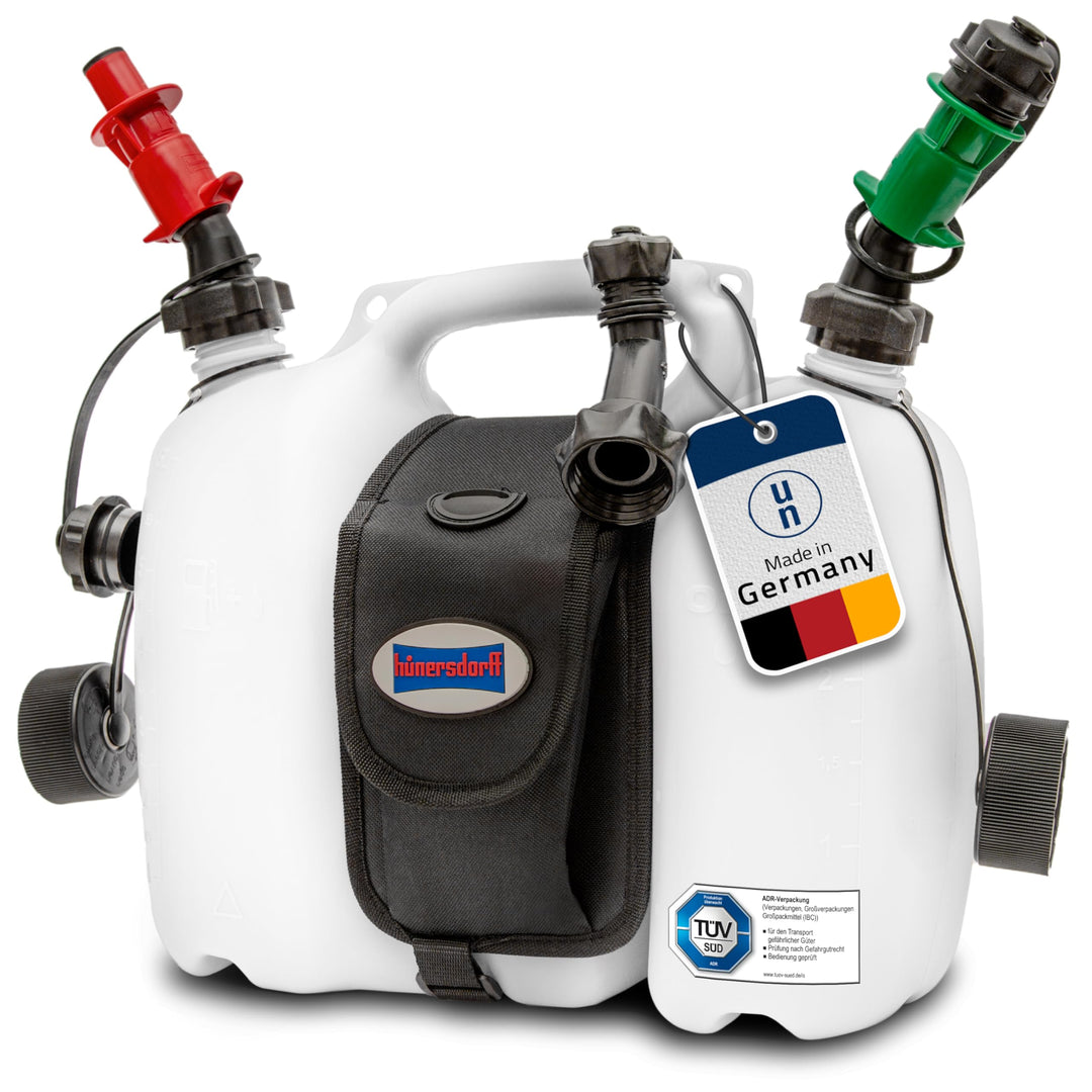 hünersdorff 804962 PROFI Doppelkanister / Kombikanister für Kraftstoff und Öl mit Satteltasche und z