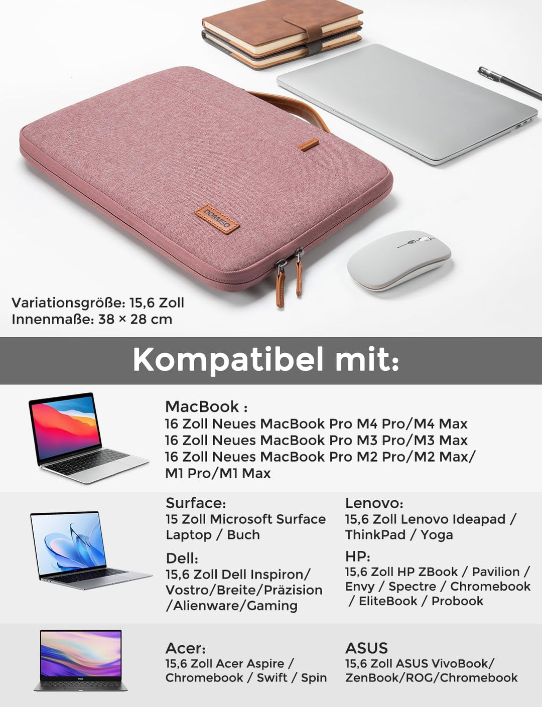 DOMISO 15.6 Zoll Wasserdicht Laptop Tasche Sleeve Case Notebook Hülle Schutzhülle für 15.6" Yoga 720