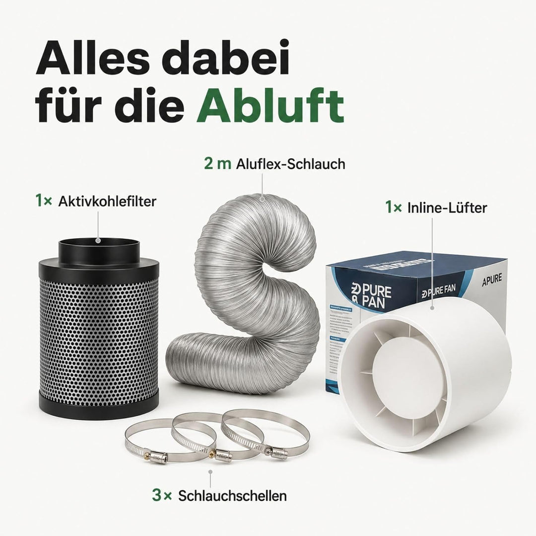 Weedness Grow Abluft Set Set ECO 305 m3/h 150 mm Flansch Belüftungsset - Grow Indoor Aktivkohlefilte