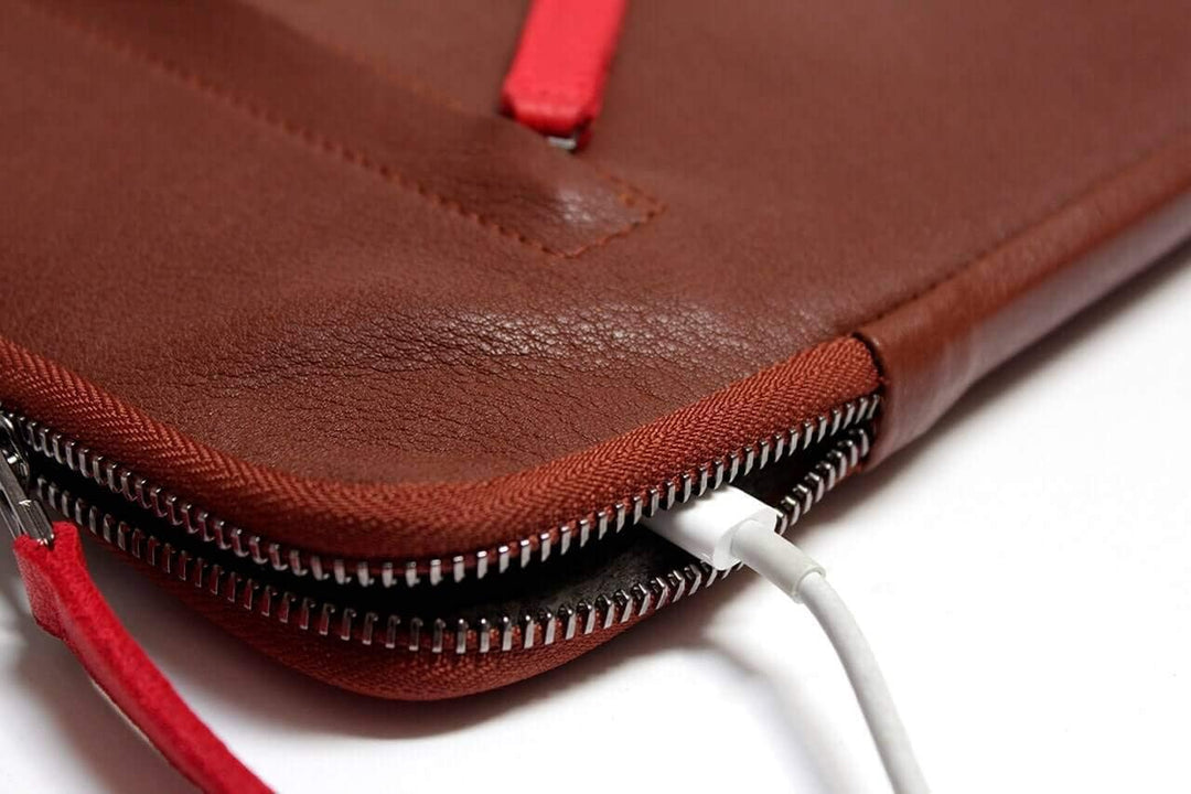 Pack & Smooch Für MacBook Pro 16 Hülle Pflanzlich Gegerbtes Leder Handmade in Germany Grau/Hellbraun