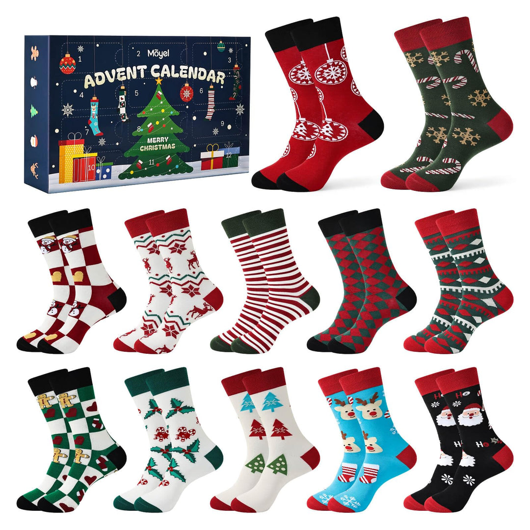 Moyel 12 Paar Adventskalender Socken Herren 43-46 Lustige Adventskalender 2025 Männer Advent Calenda