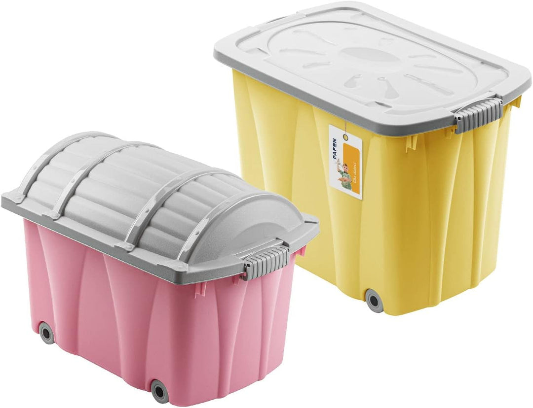 PAFEN Piraten Spielzeugkisten SET – 2x Schatzkiste 49l + 62l mit Rollen - Spielzeugbehälter Aufbewah