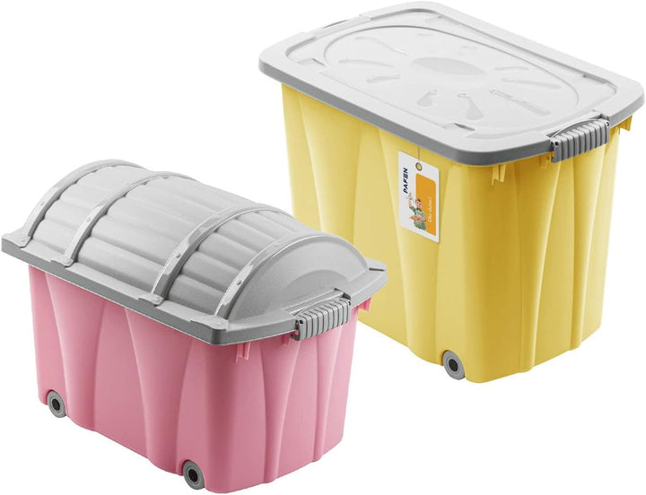 PAFEN Piraten Spielzeugkisten SET – 2x Schatzkiste 49l + 62l mit Rollen - Spielzeugbehälter Aufbewah
