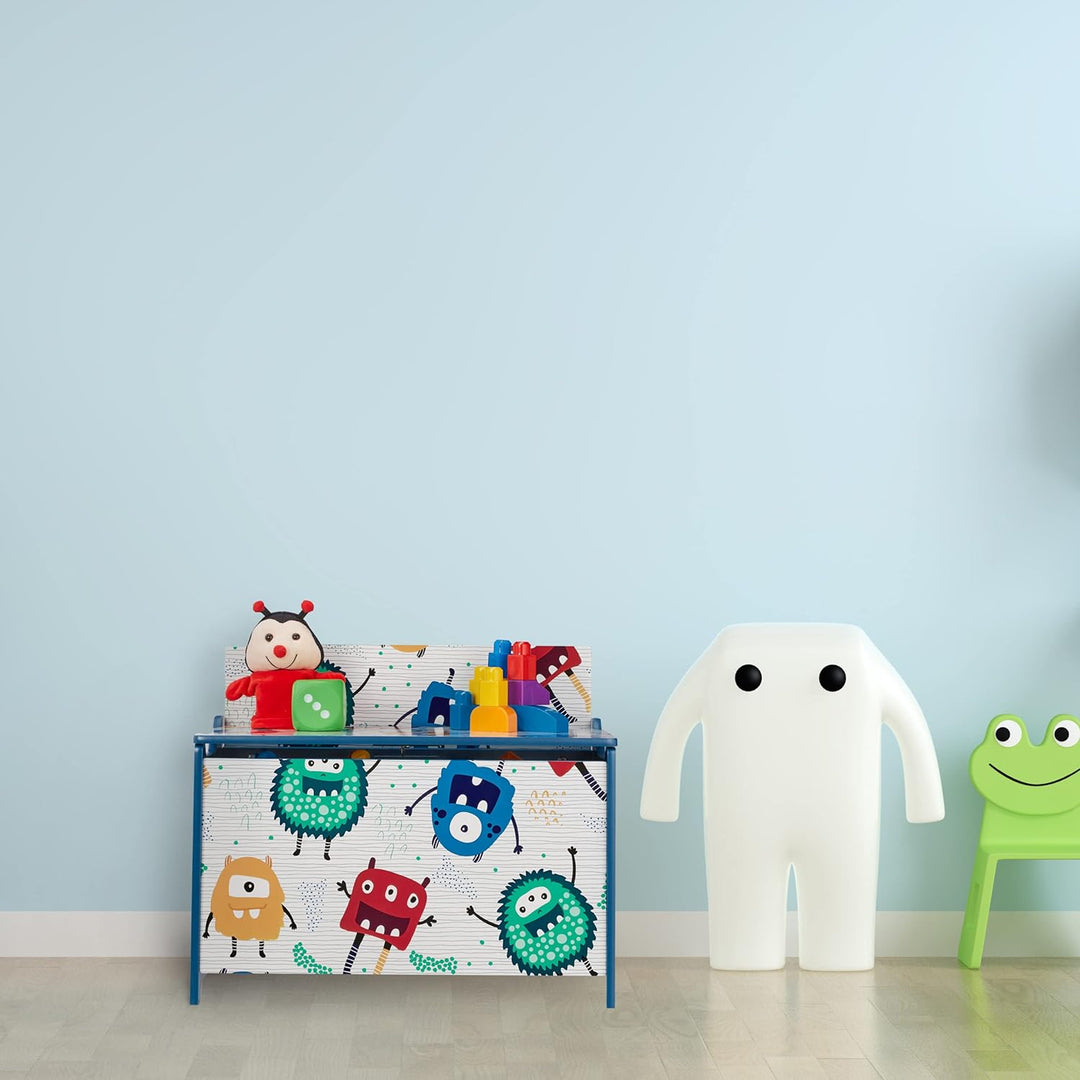Relaxdays Spielzeugtruhe, Monster-Design, Spielzeugkiste mit Deckel, HBT: 50x60x36,5 cm, MDF, Spielz