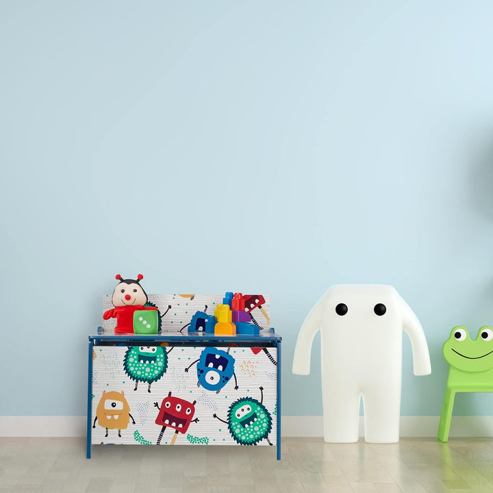 Relaxdays Spielzeugtruhe, Monster-Design, Spielzeugkiste mit Deckel, HBT: 50x60x36,5 cm, MDF, Spielz