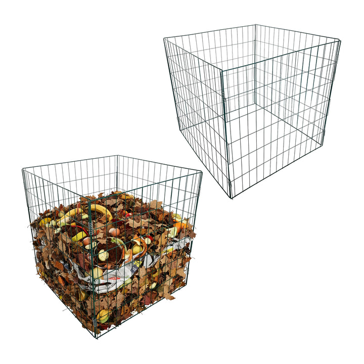 Relaxdays Komposter Metall, 2er Set, Biokomposter Garten, HBT 76x76x76 cm, pulverbeschichteter Draht