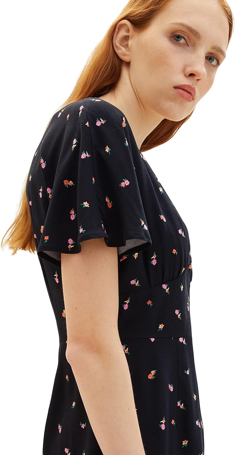 TOM TAILOR Denim Damen Sommerkleid mit Blumen XS 31950 - Small Black Flower Print, XS 31950 - Small