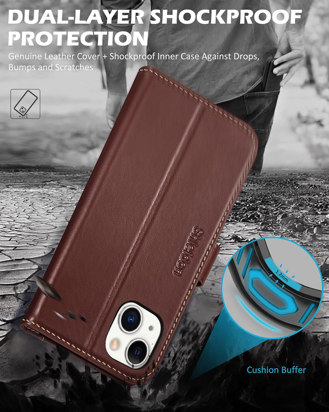 SHIELDON Hülle für iPhone 14 Plus, 5G Lederhülle [Lifetime Garantie] [Kartenfach] [Magnet] [RFID-Spe