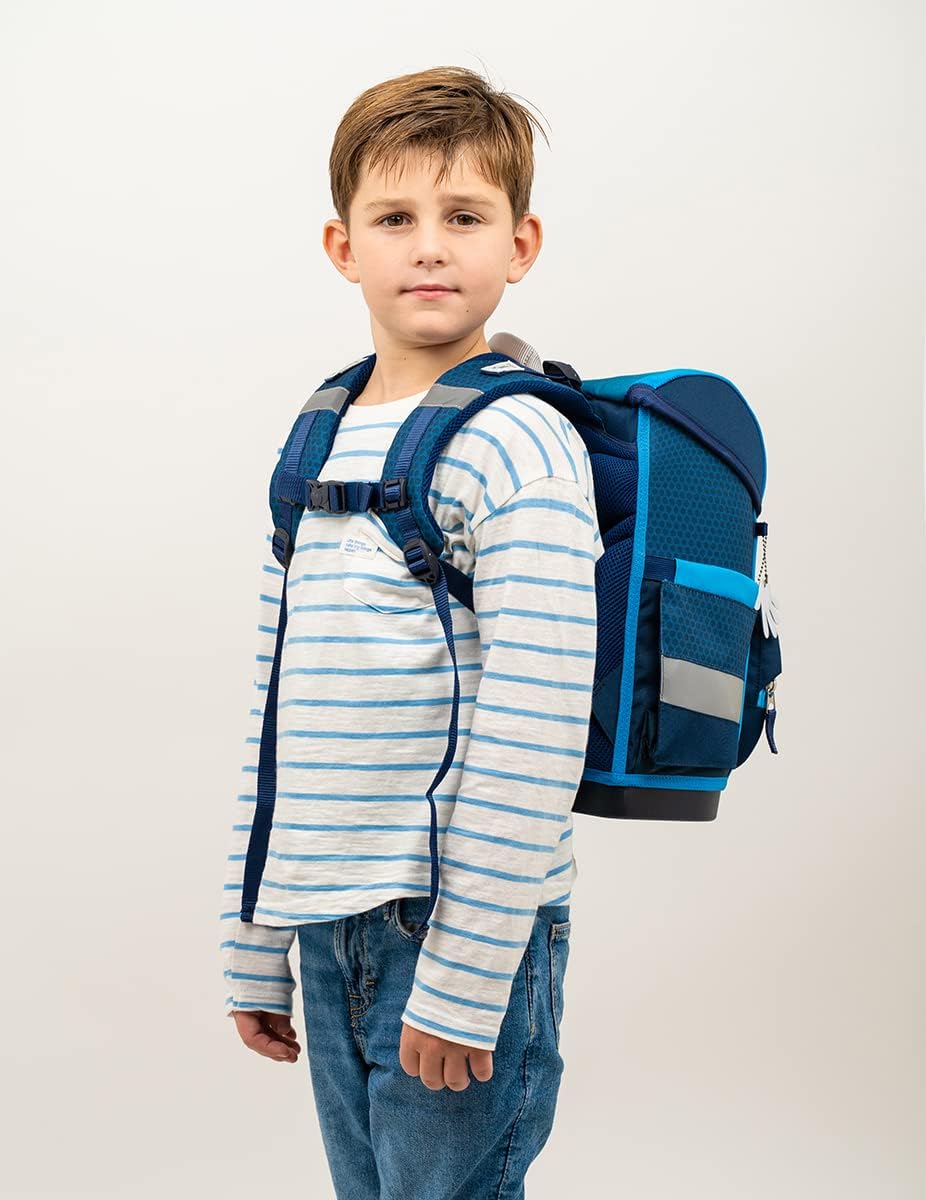 Belmil ergonomischer Schulranzen Set mit Regenschutz 5 -teilig für Kinder 1-4 Klasse Grundschule/ Br