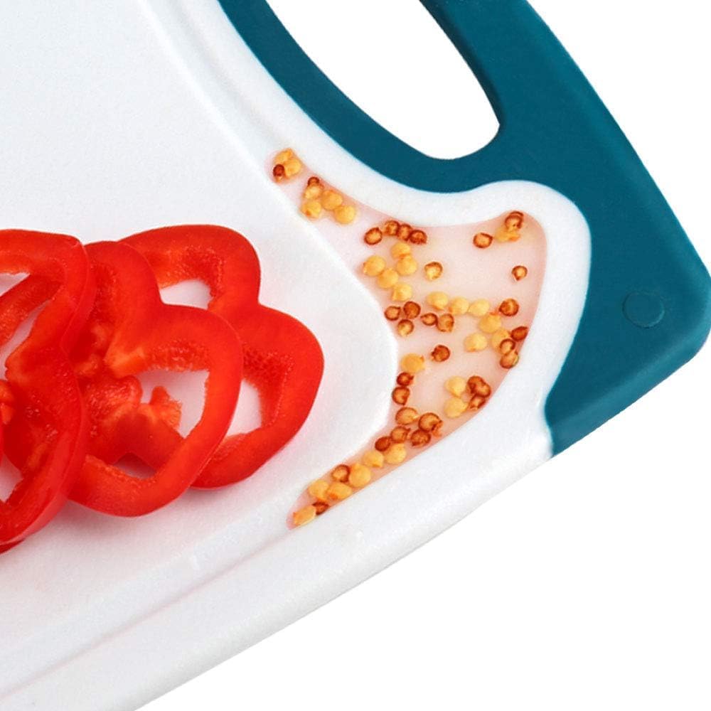 Schneidebretter für Küche, Kunststoff-Schneidebrett 4er-Set mit rutschfesten Füssen und tiefer Tropf