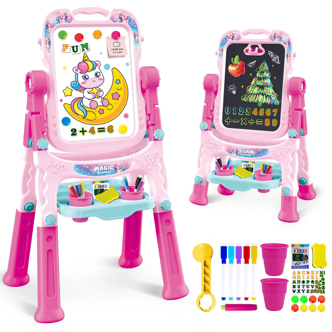 Kindermalztafel für Kinder, Höhenverstellbare Doppelseitige Drehbare Magnettafel Kinder Staffelei Ma