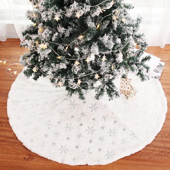 Weihnachtsbaum Decke, Weihnachtsbaumdecke Rund Weiss Christbaumdecke mit Silber Schneeflocken Weihna