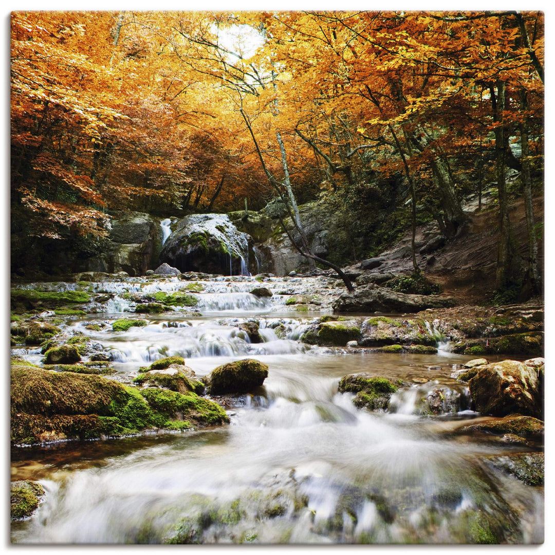 ARTland Leinwandbilder Wandbild Bild auf Leinwand 40x40 cm Herbst Landschaft Natur Wald Wasserfall F